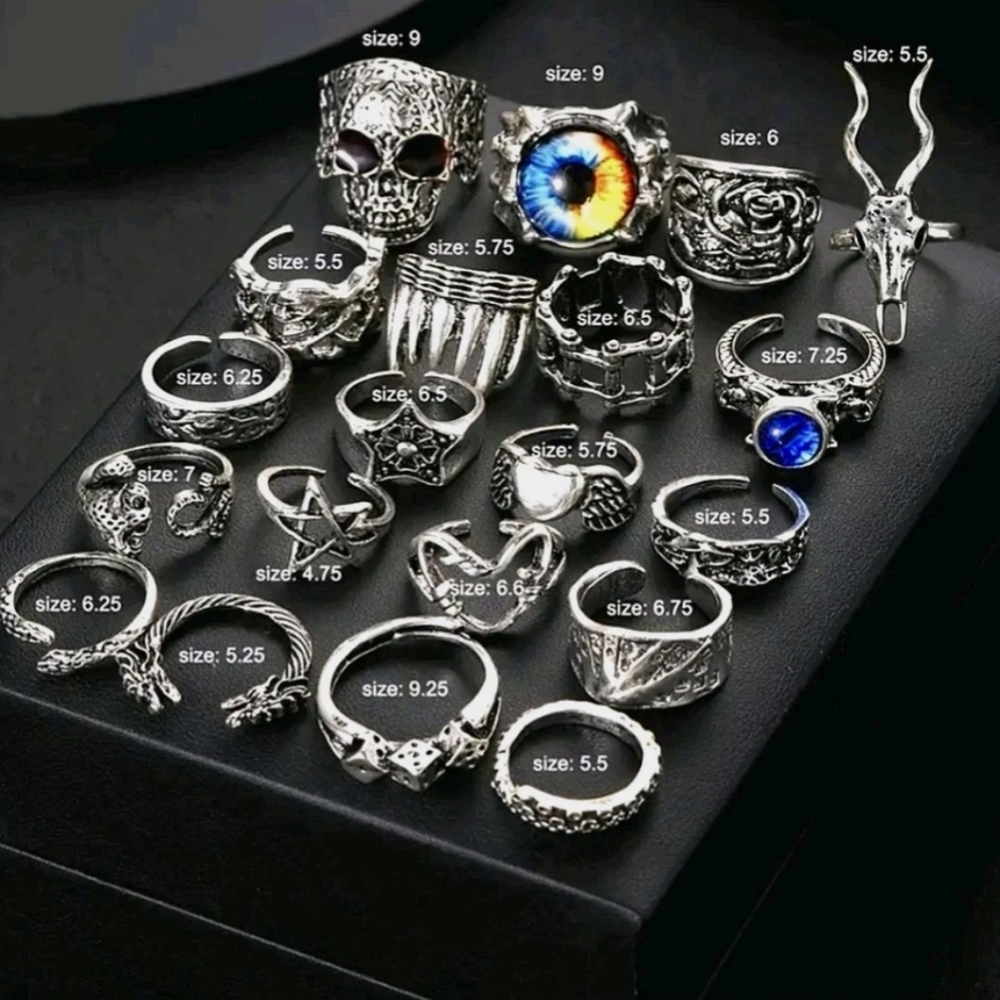 20 Rings Heavy Metal Rocker Style Alt Jewelry Alternative Ring Set - Picture 3 of 7